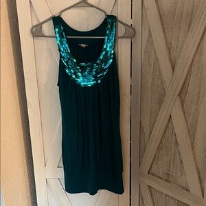 Studio Y Teal Sequin Scoop Neck Sleeveless Top